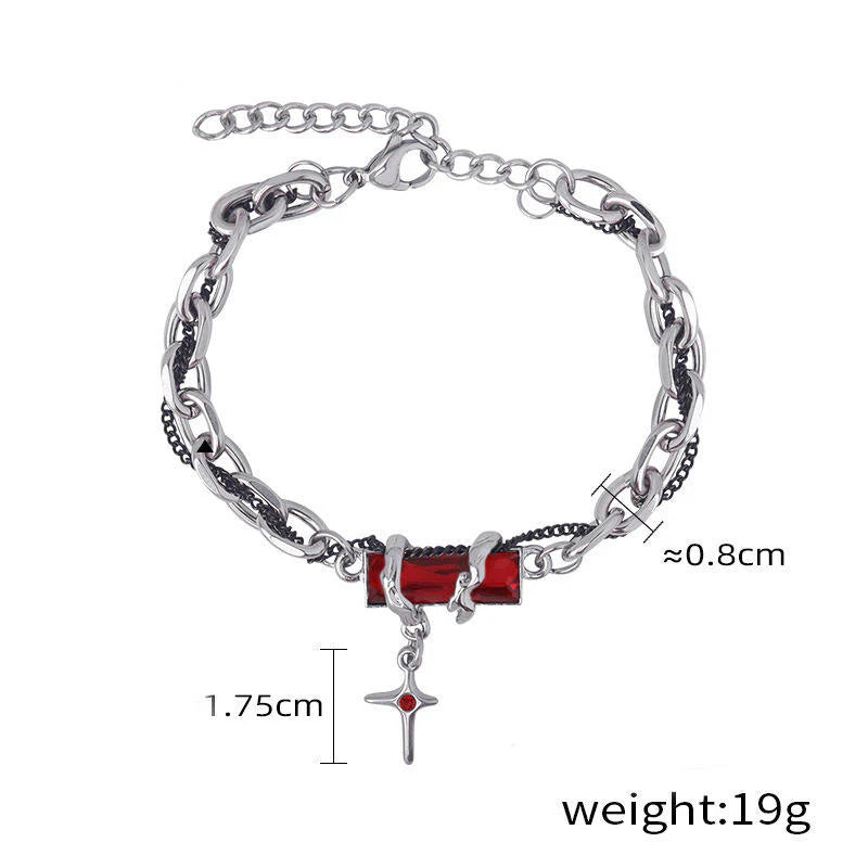 Crimson Cross Gothic Chain Bracelet