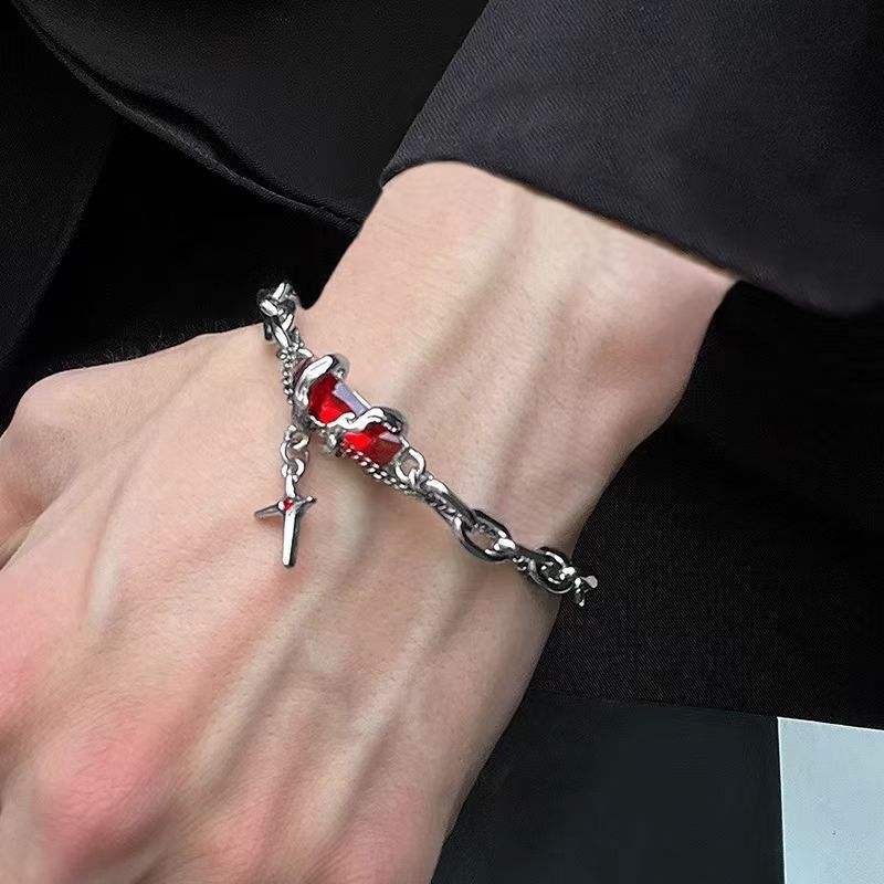 Crimson Cross Gothic Chain Bracelet