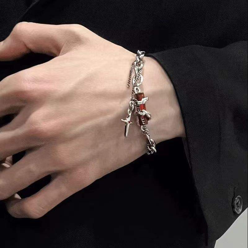 Crimson Cross Gothic Chain Bracelet