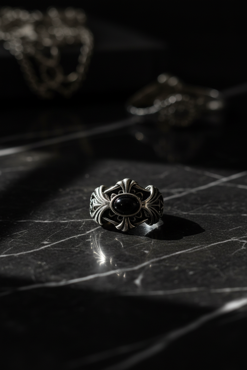 Vintage Onyx Gothic Ring