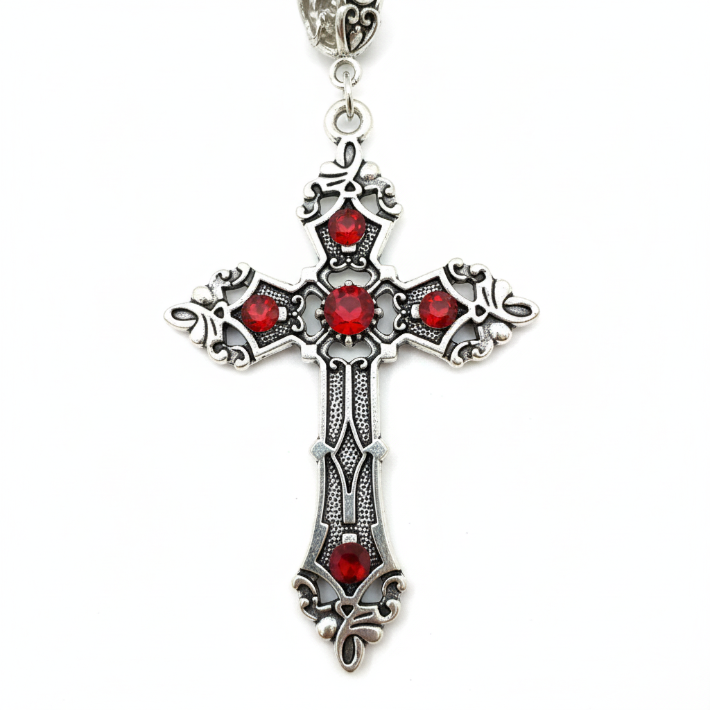 Crimson Gothic Cross Necklace