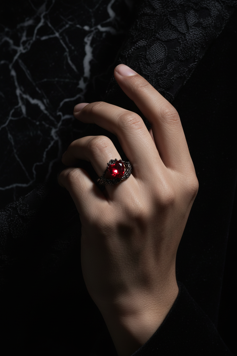 Gothic Heart Gemstone Ring