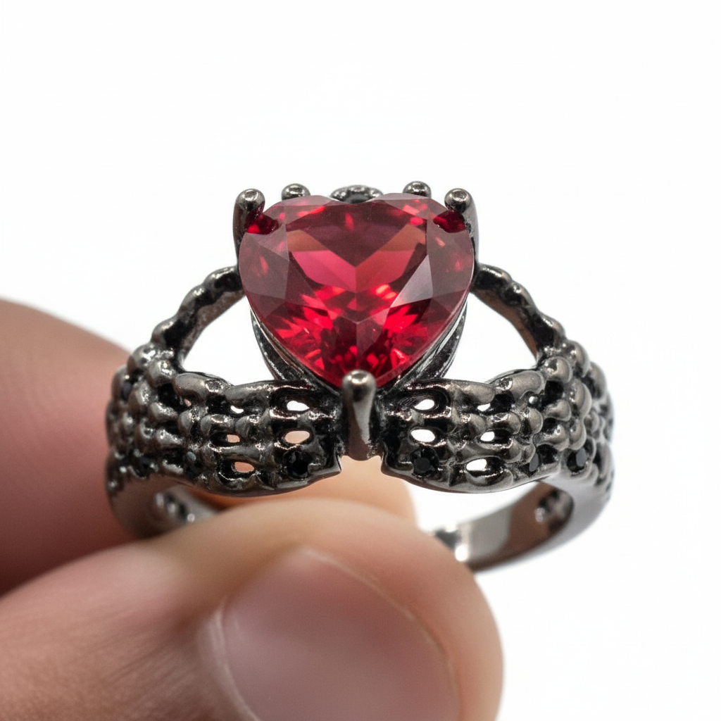 Gothic Heart Gemstone Ring